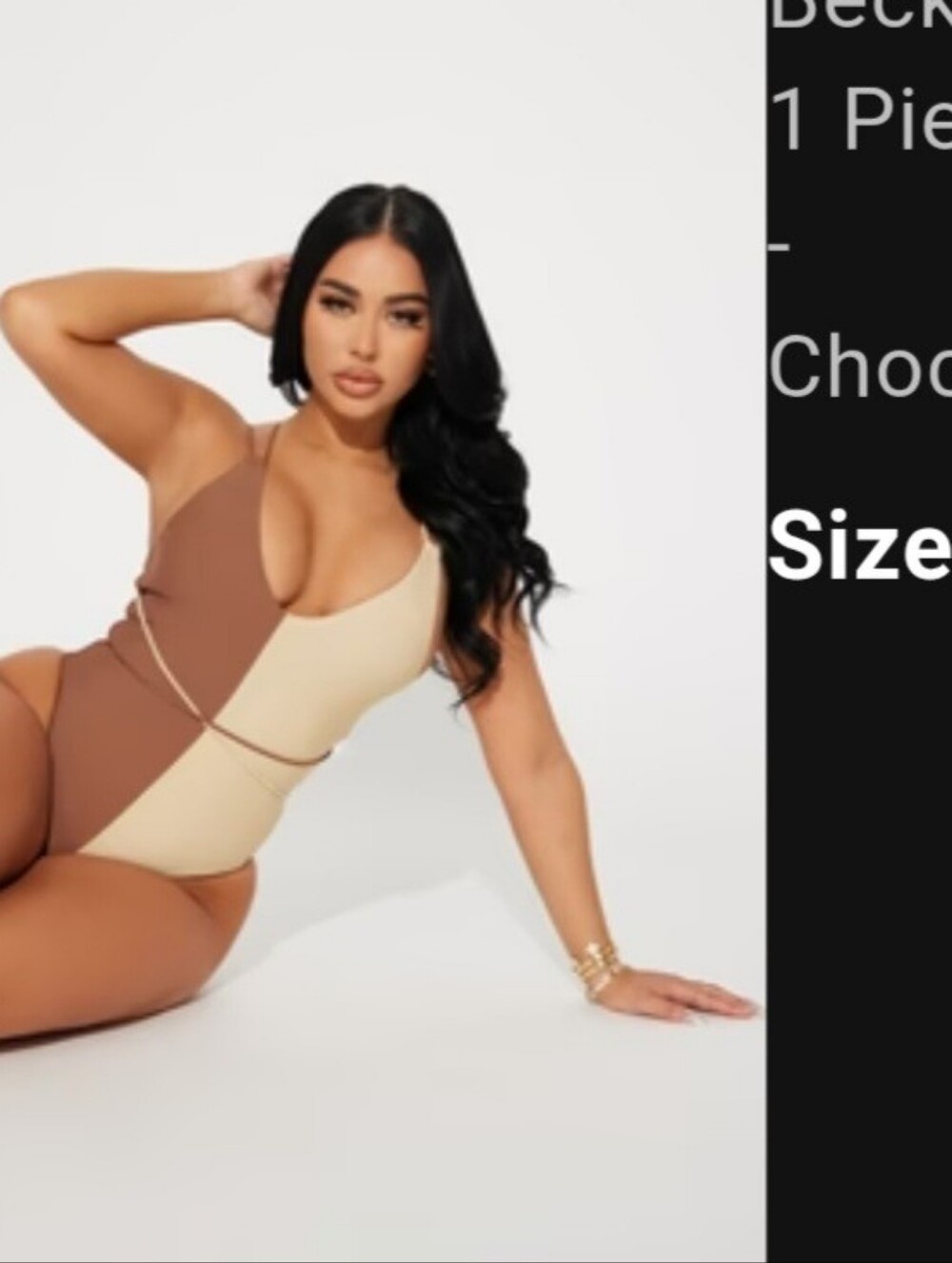 Fashion Nova Chocolate & Cream Colorblock One-Piece Swimsuit